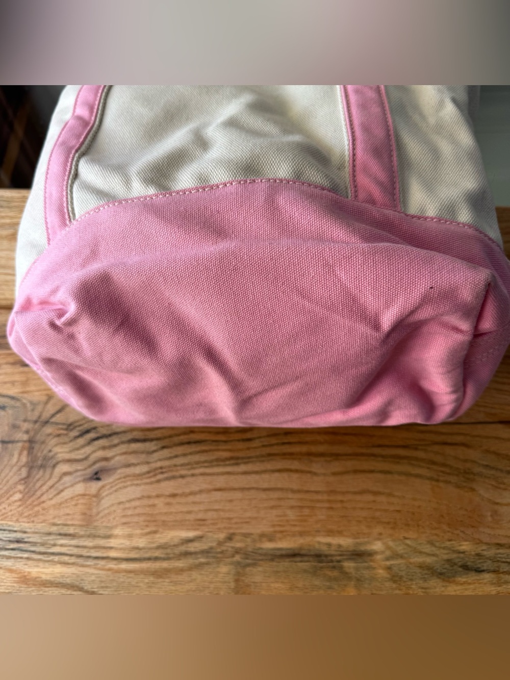 Lands’ End Canvas Tote Bag Pink & Natural Monogrammed “Sue” Medium Open Top Boat - Picture 8 of 13